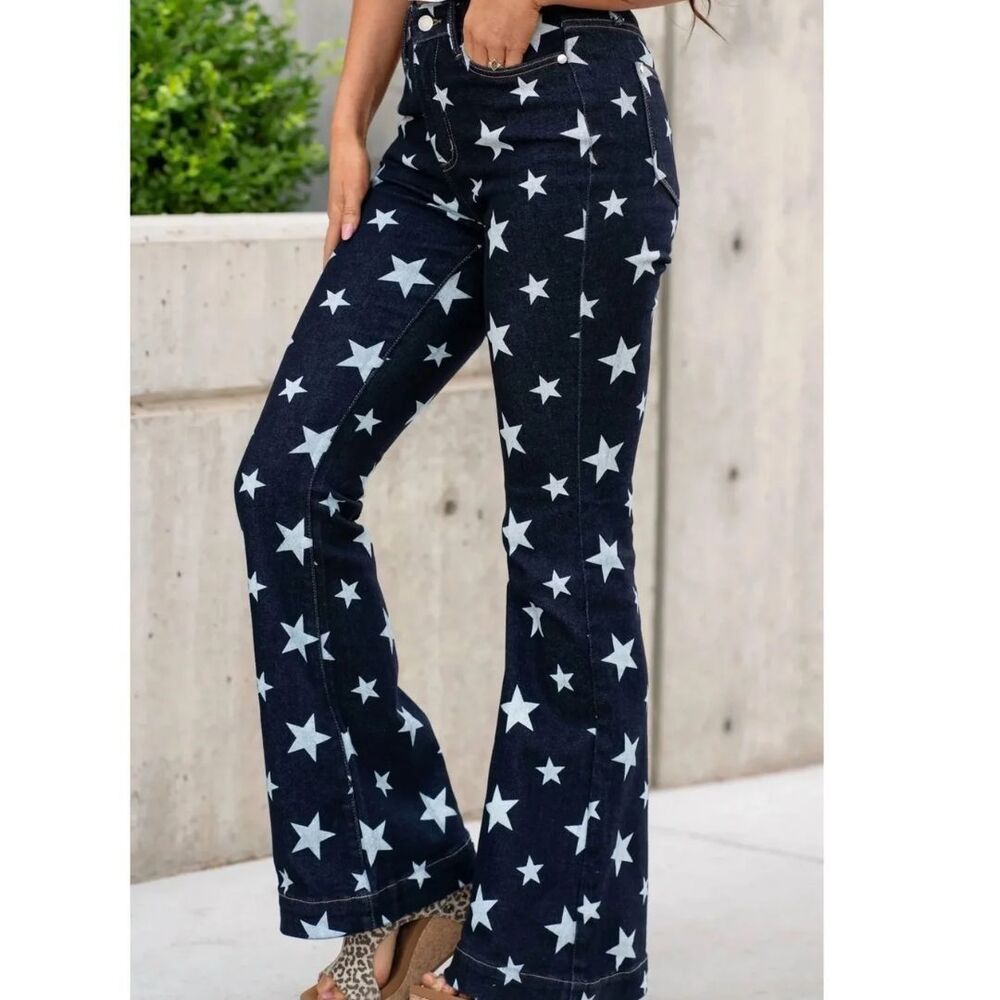 Judy Blue Star Flare Jeans Tag Size 7/28 High Rise Festival